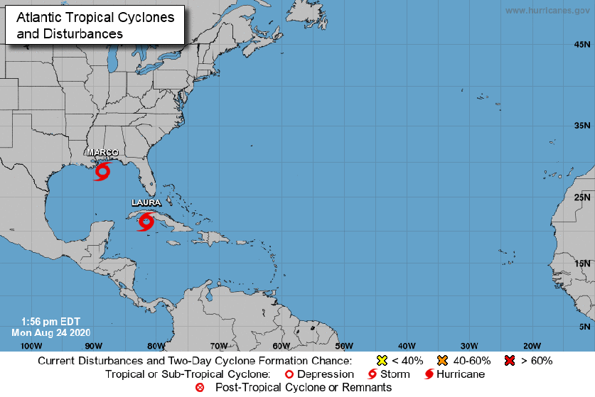 최근 휴스턴과 관련된 마르코, 로라 열대성 폭풍 동향 정보