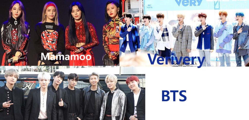 한국 아이돌 그룹인 마마무, BTS, 베리베리, 이번 주 월드 디지털송 차트세일 석권