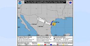 남부 텍사스로 향하고 있는 열대성 폭풍 해럴드