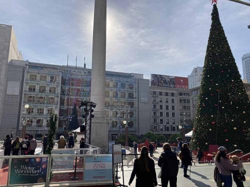 Union Square San Francisco Christmas tree and ice rink during December 2022